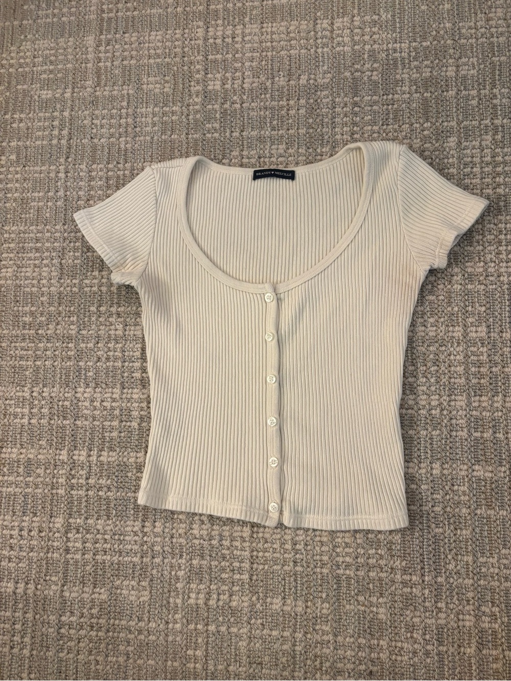 Brandy Melville Cream Ribbed Button Crop Top